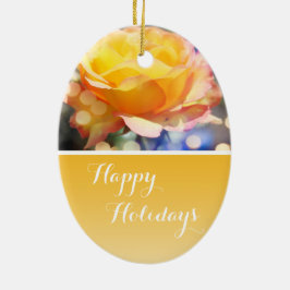 ゴージャスファンシーイエローローズハッピーホリデー セラミックオーナメント