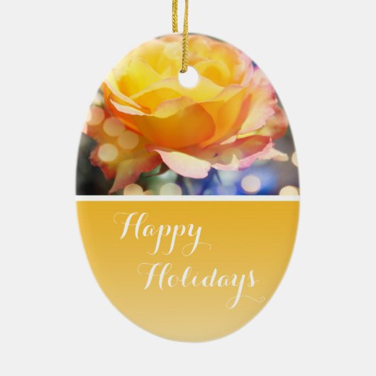 ゴージャスファンシーイエローローズハッピーホリデー セラミックオーナメント (裏面)
