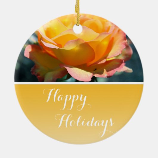 ゴージャスファンシーイエローローズハッピーホリデー セラミックオーナメント (裏面)