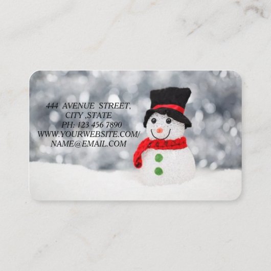 ゴージャスフィセントクリストマススヌイング雪だるま 名刺 (裏面)