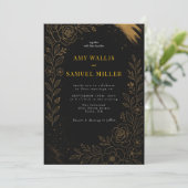 ゴージャスブラックと金ゴールド結婚式招待状 招待状 (スタンド正面)