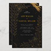 ゴージャスブラックと金ゴールド結婚式招待状 招待状 (正面/裏面)