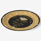 ゴージャスブラック&金ゴールド70番目の誕生日紙プレート ペーパープレート (アングル)