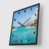 ゴージャスブルートロピカルビーチウィズハヤンハッツ スクエア壁時計 (傾斜)