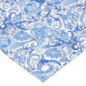 ゴージャスブルーホワイトフローラペイズリーアートパターン ショートテーブルランナー (コーナー)