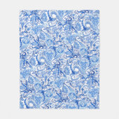 ゴージャスブルーホワイトフローラペイズリーアートパターン フリースブランケット (正面)