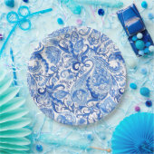 ゴージャスブルーホワイトフローラペイズリーアートパターン ペーパープレート (パーティー)