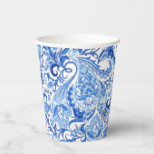 ゴージャスブルーホワイトフローラペイズリーアートパターン 紙コップ (右)