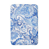 ゴージャスブルーホワイトフローラペイズリーパターン バスマット (正面縦)