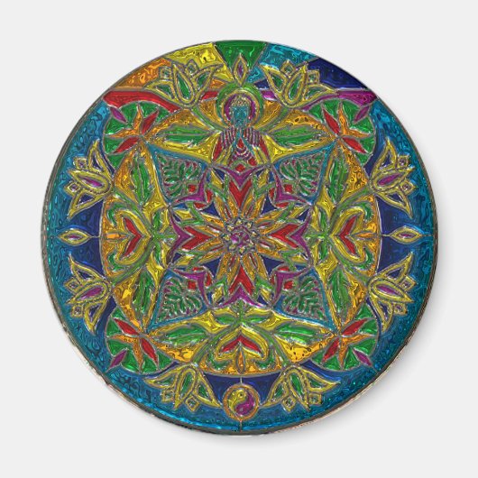 ゴージャスブルー、グリーンイエローマンダラマグネット マグネット (正面)
