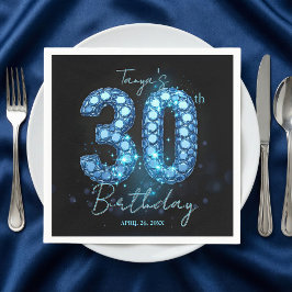ゴージャスブルー&ブラックスパークルジュエル30歳の誕生日 スタンダードカクテルナプキン