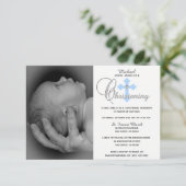 ゴージャスホワイトブルークロスボーイフォト《キリスト教》洗礼式や命名式 招待状 (スタンド正面)