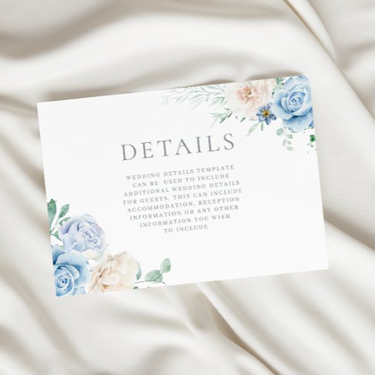 ゴージャスホワイト&ブルーフローラ結婚ズ詳細 エンクロージャーカード