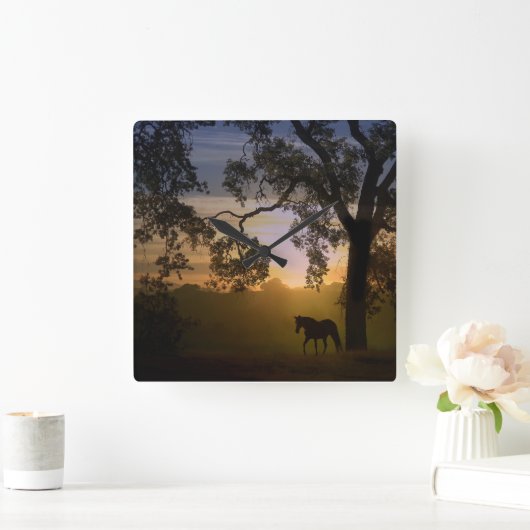 ゴージャスホースインザサンセットクロック スクエア壁時計 (ホーム)