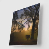 ゴージャスホースインザサンセットクロック スクエア壁時計 (傾斜)