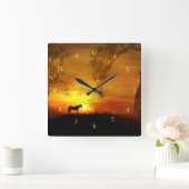 ゴージャスホース時計 スクエア壁時計 (ホーム)