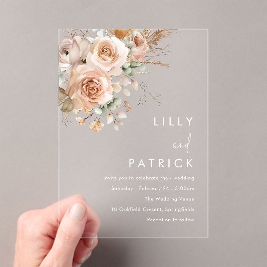 ゴージャスボホフローラ結婚式招待状 アクリル招待状 (インサイチュ (ポータブル))
