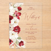ゴージャスモダンスクリプトレッド&ホワイトフローラ結婚ズ アクリル招待状 (正面)