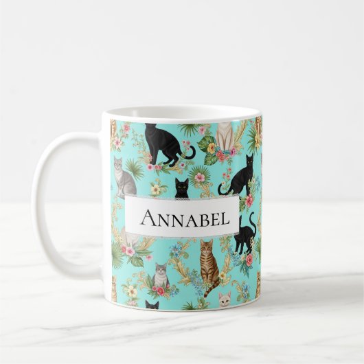 ゴージャスユニークフェネアート猫好き名前をカスタムする コーヒーマグカップ (左)