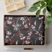 ゴージャスレッド、ブラック&ホワイトはっきりしたフローラつる植物プリント 薄葉紙 (ギフト)