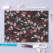 ゴージャスレッド、ブラック&ホワイトはっきりしたフローラつる植物プリント 薄葉紙 (クラフト)