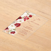 ゴージャスレッド&ホワイトフローラキンセアニェラ アクリル招待状 (レイダウン)