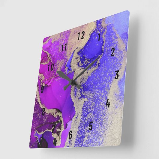 ゴージャス抽象芸術金ゴールドピンク紫宝石トーン スクエア壁時計 (傾斜)
