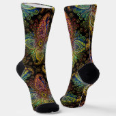 ゴージャス数々のなカラーペイズリーオンブラック ソックス (傾斜あり)