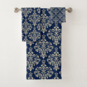 ゴージャス王室のブルーエレガントダマスク模様 バスタオルセット (インサイチュ)