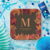 ゴージャス秋紅葉モノグラム ペーパープレート (パーティー)