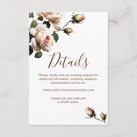 ゴージャス茶バラ結婚の詳細 エンクロージャーカード (正面)