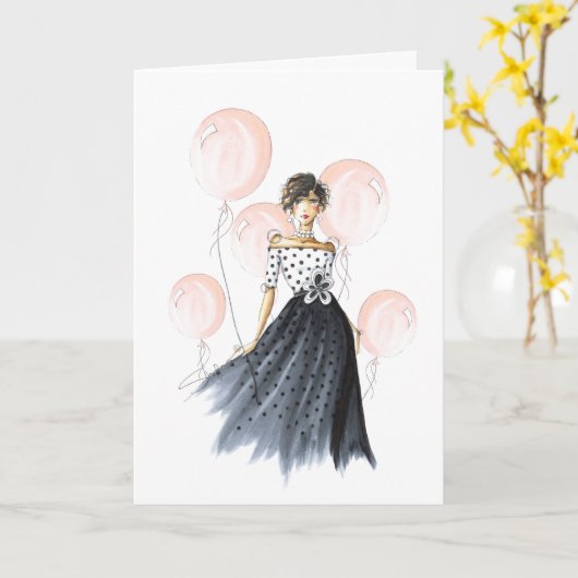 「ゴージャス誕生日」ファッション図解入りの、写真付きの誕生日 カード (黄色い花)