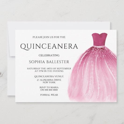 ゴージャス赤面ピンクキンセアニェラドレスガウンパーティー 招待状 (裏面)