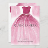 ゴージャス赤面ピンクキンセアニェラドレスガウンパーティー 招待状 (正面/裏面)