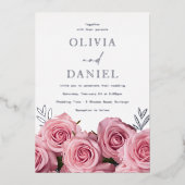ゴージャス赤面ピンクロ結婚ーズシルバー 箔招待状 (正面)