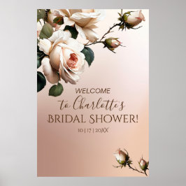 ゴージャス赤面ベージュバラブライダルシャワー歓迎 ポスター