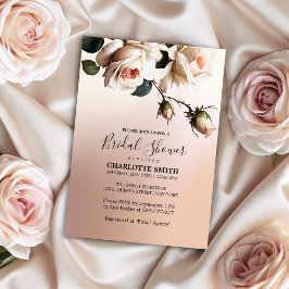 ゴージャス赤面ベージュ油バラブライダルシャワーインビタ 招待状