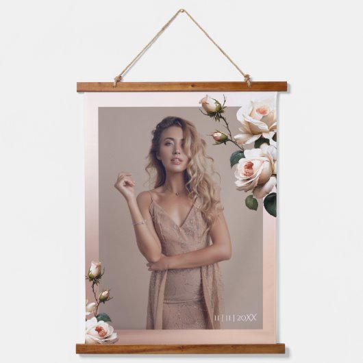 ゴージャス赤面ベージュ油バラブライダルシャワー 吊り下げ型タペストリー (正面)