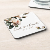 ゴージャス赤面ベージュ油バラ結婚ズ コースター (左側)