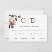 ゴージャス赤面ベージュ油バラ結婚ズ 出欠カード (正面)