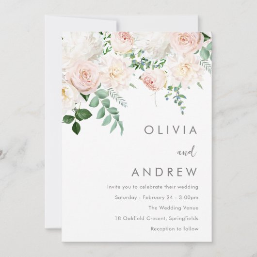 ゴージャス赤面&アイボリーホワイトモダンフローラ結婚ズ 招待状 (正面)