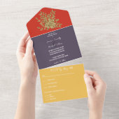 ゴージャス金ゴールドバラ結婚ズ オールインワン招待状 (貼ってはがせる)