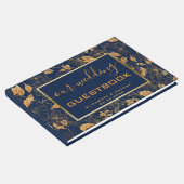 ゴージャス金ゴールドフローラネイビー結婚ブルーズゲストブック ゲストブック (コーナー)