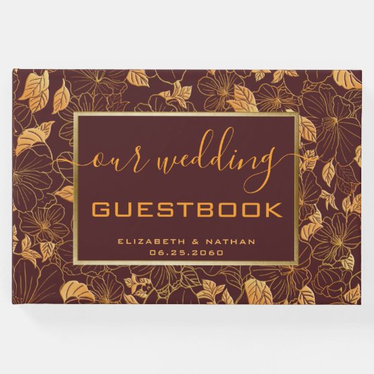 ゴージャス金ゴールドフローラ結婚ブンガンディーズゲストブック ゲストブック (正面)