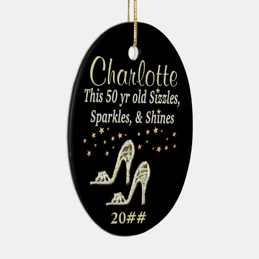 ゴージャス金ゴールド第50誕生日日付オーナメント セラミックオーナメント (右)