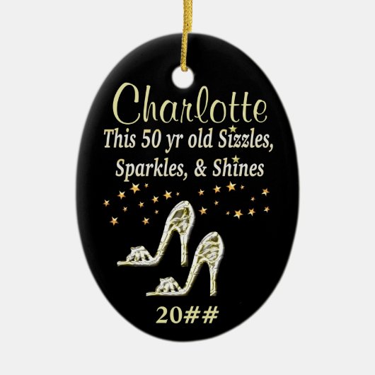 ゴージャス金ゴールド第50誕生日日付オーナメント セラミックオーナメント (正面)