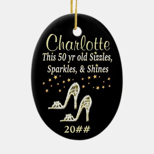 ゴージャス金ゴールド第50誕生日日付オーナメント セラミックオーナメント (裏面)