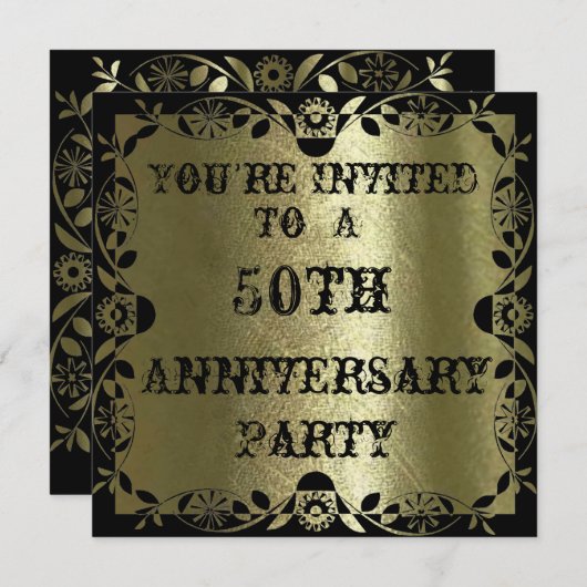 ゴージャス金ゴールド50周年記念パーティの招待状 招待状 (正面/裏面)