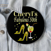 ゴージャス金ゴールド50th誕生日デザイン 缶バッジ (インサイチュ)