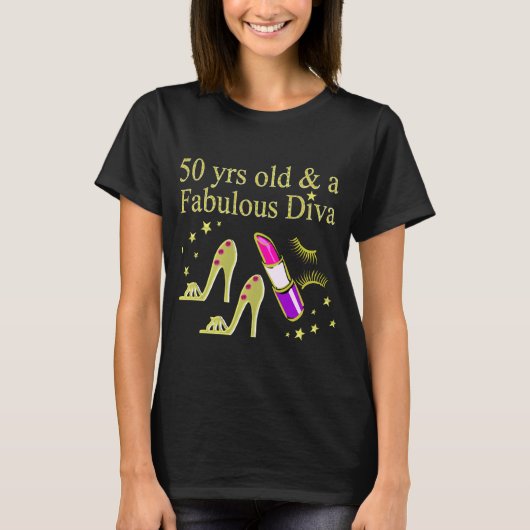 ゴージャス金ゴールド50th誕生日DIVAデザイン Tシャツ (正面)